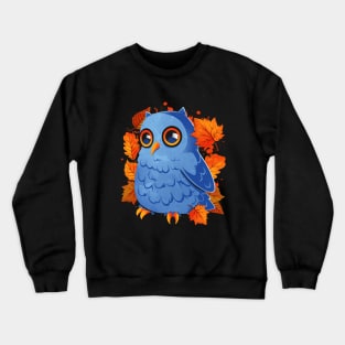 Blue Owl Orange Autumn Leaves Crewneck Sweatshirt